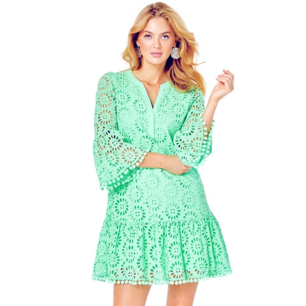 Lilly Pulitzer Bekah Eyelet Cutout Pom Pom Trim Dress - Picture 4 of 16